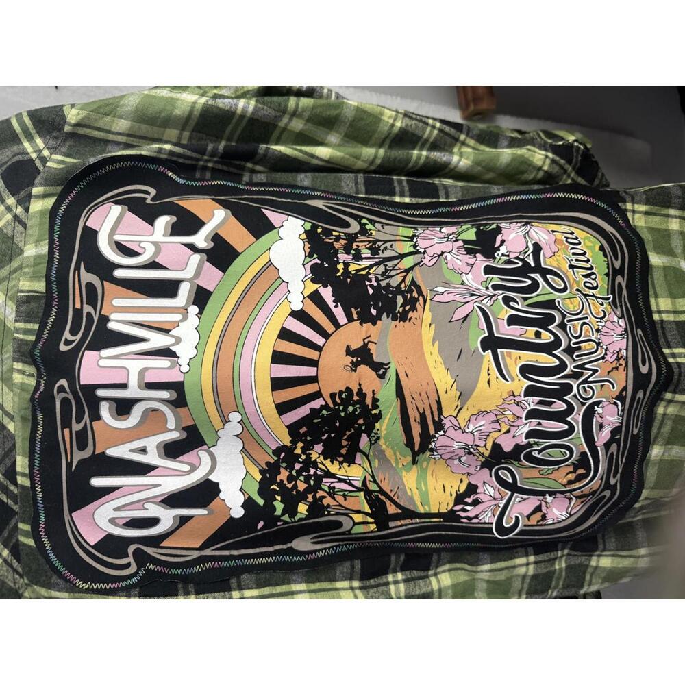 flannel jacket nashville country music festival plaid shirt green western boho - Picture 2 of 4